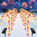 24 Pack Outdoor Christmas Decorations - 2 Sets of 12 Solar Candy Cane Pathway Lights, Waterproof Stakes, Solar Christmas Decorations for Yard