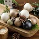 12 Pcs Neutral Textured Christmas Ball Ornaments Set 2.4 Inch Rustic Brown White Black Xmas Baubles Shatterproof Antique Farmhouse Modern Christmas Decor for Tree Holiday Indoor Home Decor