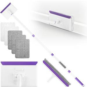 Baseboard Cleaner Tool with 60" Extendable Handle, 5 Reusable Pads | Microfiber & Chenille Pads, Dust-Locking Design, Safe On Walls And Moldings, Reaches Corners And Under Furniture