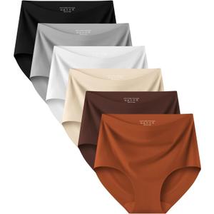 Kalapa Seamless Womens Underwear High Waisted No Show Briefs Silky Stretch Breathable Full Coverage Ladies Panties Multi Pack (US, Alpha, XX-Large, Regular, Multi-1 (6Pack))