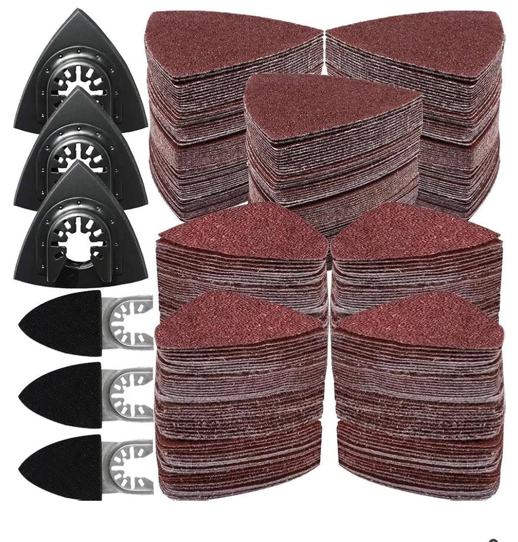 Oscillating Tool Sanding Pad Kit, 3Pcs Multitool Sanding Pads and 3Pcs Finger Sanding Pad, 240Pcs Sandpaper, for Wood/Plaster Polish Sanding, & Other Surfaces, Compatible with Multiple Tools