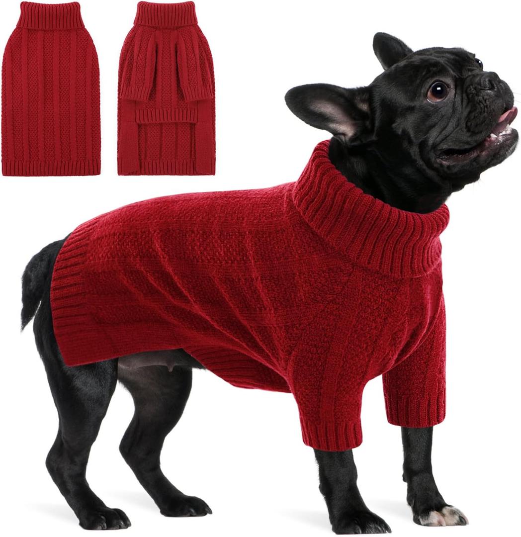 Queenmore Dog Sweaters for Medium Dogs Girls Boys,Soft Dog Sweater Christmas,Turtleneck Pullover Pet Sweaters Knitwear Outfit for Holiday,Knitted Soft Thick Warm Sweater for Bulldog,Dachshund(Red,M)