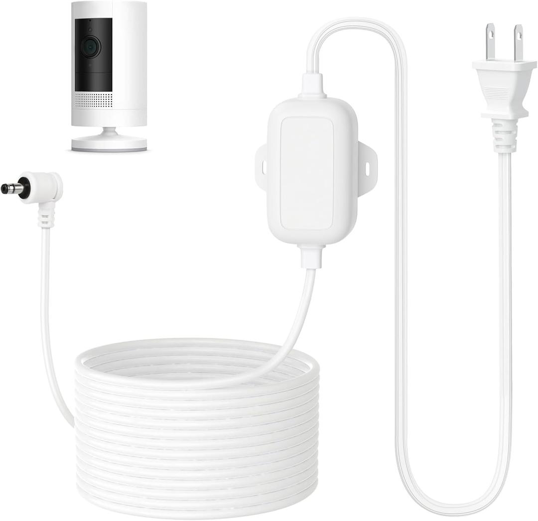 ALERTCAM Outdoor Power Adapter for Stick Up Cam Battery/Plug-in 3rd Gen, 25 ft Weather Resistant Charging Cable with Barrel Plug Continuously Charge Your Security Camera, White