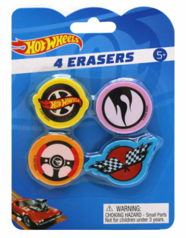 Hot Wheels Two Packs Of 4 Each Erasers Set of 2