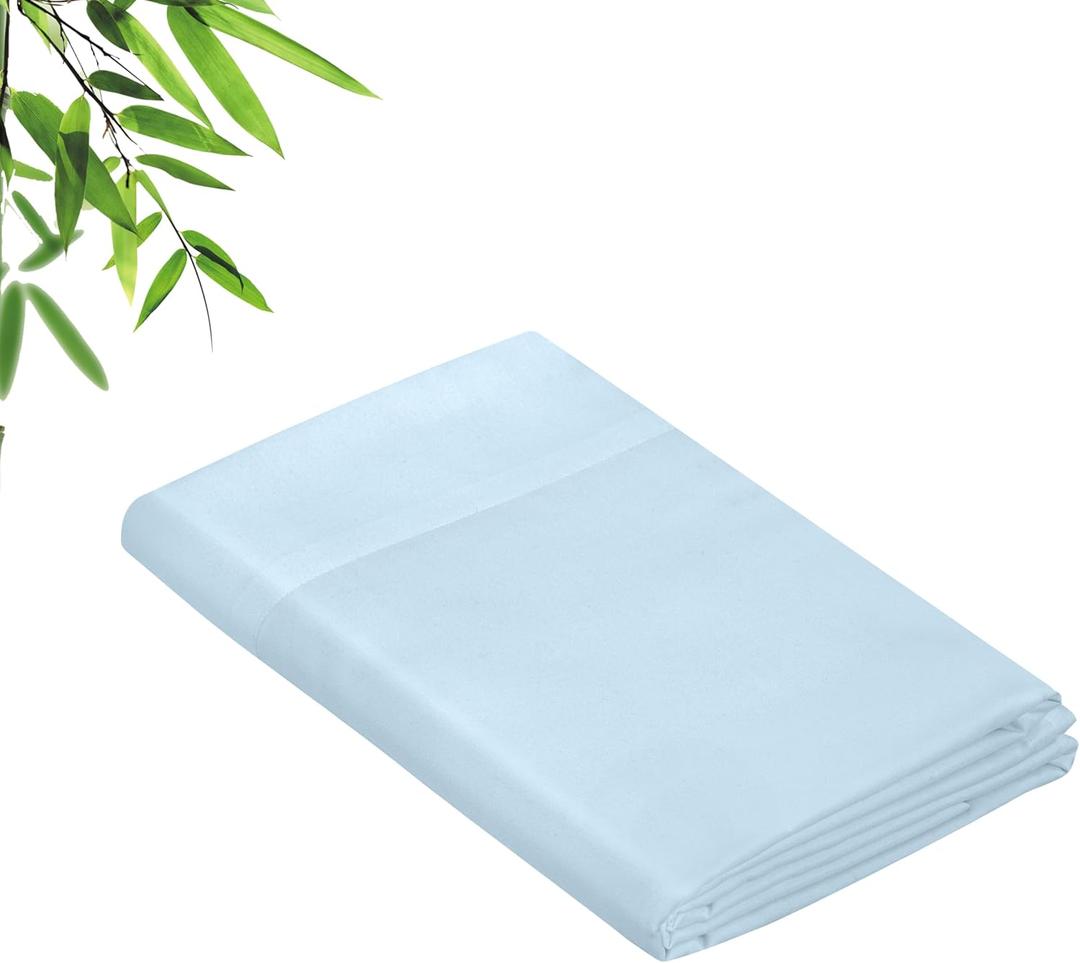 Royale Linens Bamboo Viscose Queen Flat Sheets Only - Cooling Sheets - Organic Viscose Derived from Bamboo - Queen Size Flat Sheet Only - Top Sheet - Breathable & Silky Bedding (Queen, Lake Blue)