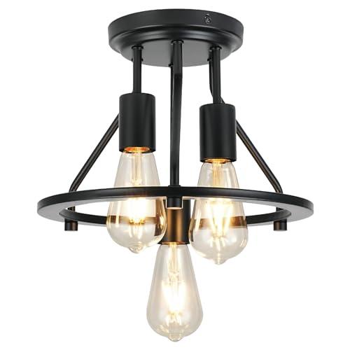 Semi Flush Mount Ceiling Light 3-Light Ceiling Light Fixtures - Black Hallway Light Fixtures Farmhouse Industrial Kitchen Light Fixtures E26 Socket Ceiling Lamp for Foyer