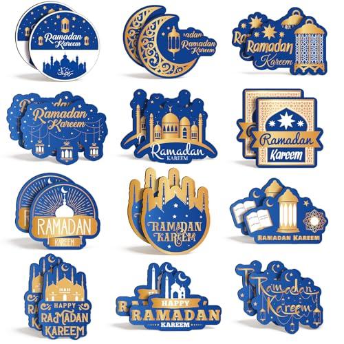 Saysurey 36 Pcs Ramadan Gift Fridge Magnets Eid Mubarak Gift Islamic Home Decor Muslim Gifts for Office Kitchen Party(Blue and Gold)