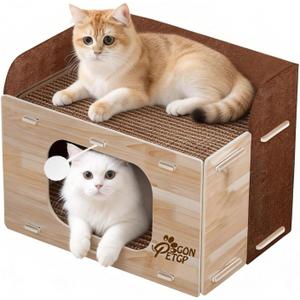 Cat Houses for Indoor Cats, Two-Story Cat Bed Cube for Multiple Small Kittens, Removable Felt Cat Cave Hideaway Condo with Fluffy Ball, Scratch Pad (Medium)