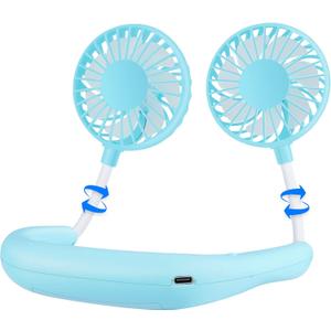 Portable Neck Fan 2500 mAh Rechargeable USB Hands-Free Mini Face Cooling Personal Double Headed Rotatable Small Fan for Working Office Reading Traveling Outdoor Sport (Blue)