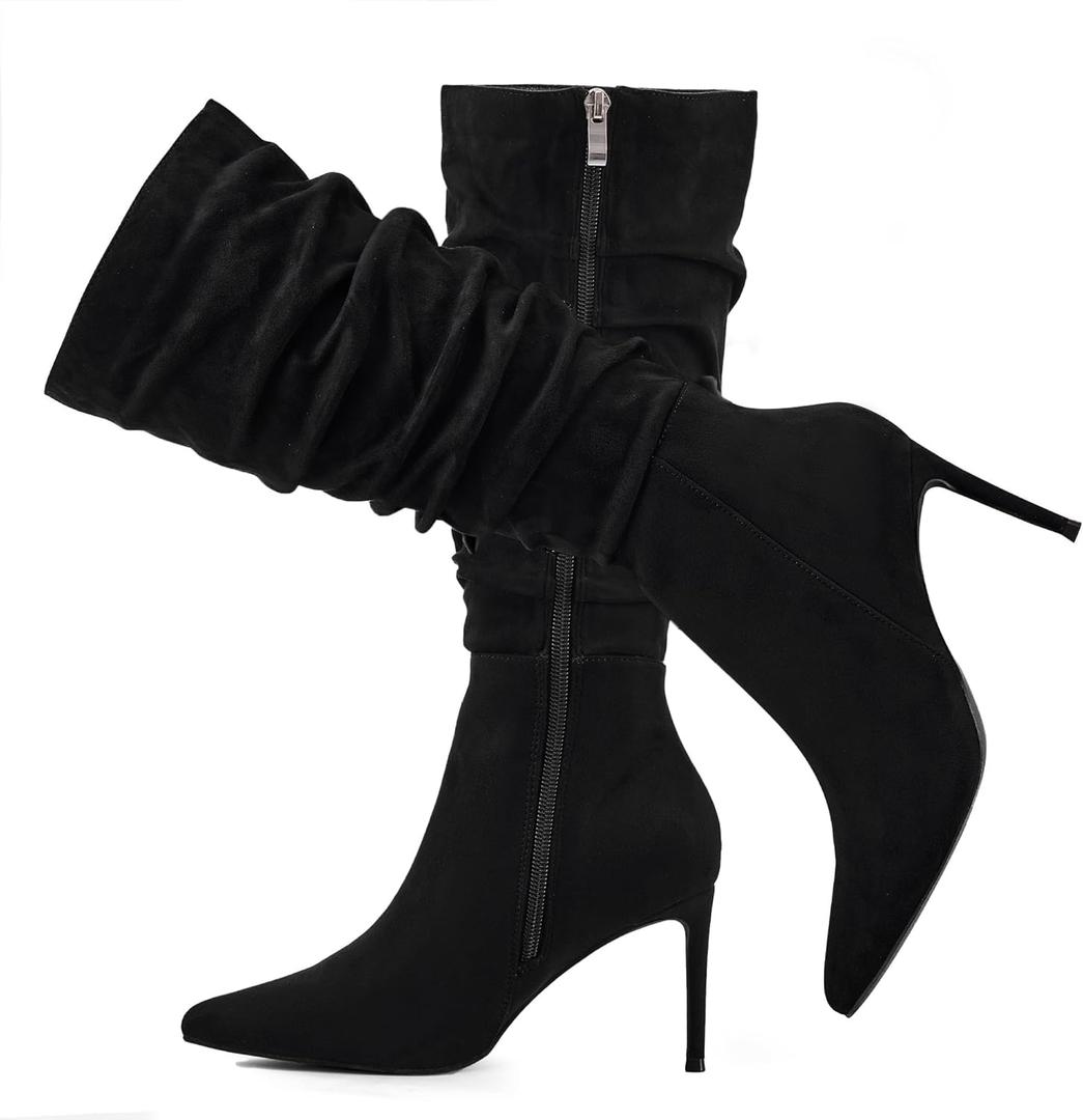 Elisabet Tang Women's Mid Calf Boots Pointed Toe Tall Boots 3 In Stiletto High Heel Sexy Long Boots Side Zipper Fashion Dress Shoes (7)