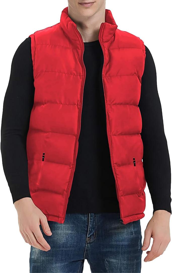 TUVEKE Men's Puffer Vest Red Puffer Vest Men Sleeveless Zipper Quilted Vest Winter Warm, 3XL