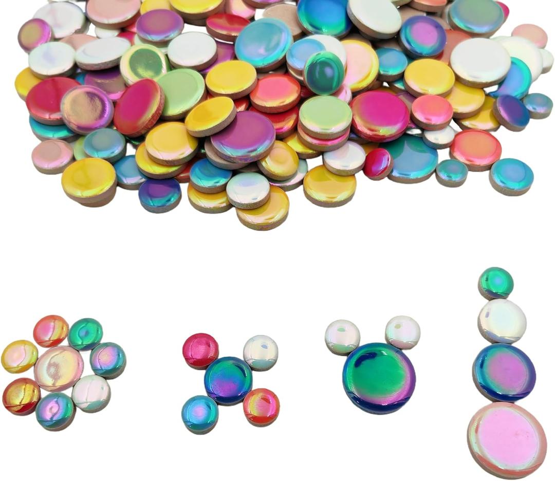 280PCS Iridescent Round Ceramic Mosaic Tiles for Crafts Bulk,1.1LB Circle Mosaic Pieces for Flowerpots, Vases, Cups, Garden and Home Decor DIY Mosaic Making Supplies (Mix Color)