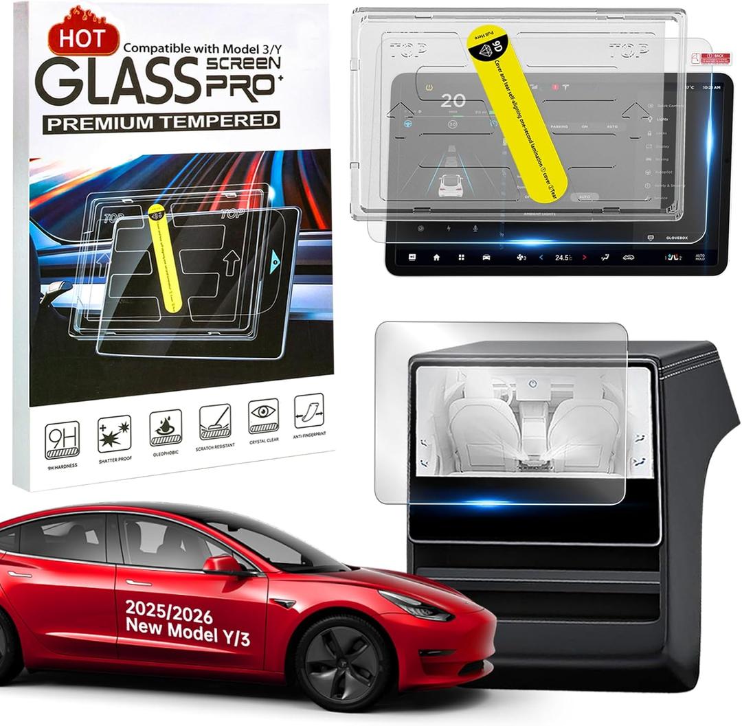 Screen Protector for Tesla New Model Y/3 Accessories,9H Super Tempered Glass with Center Console and Rear Seat Screen Protectors for Model Y/3 Juniper 2025-2026,Matte,No Glare,Fingerprint