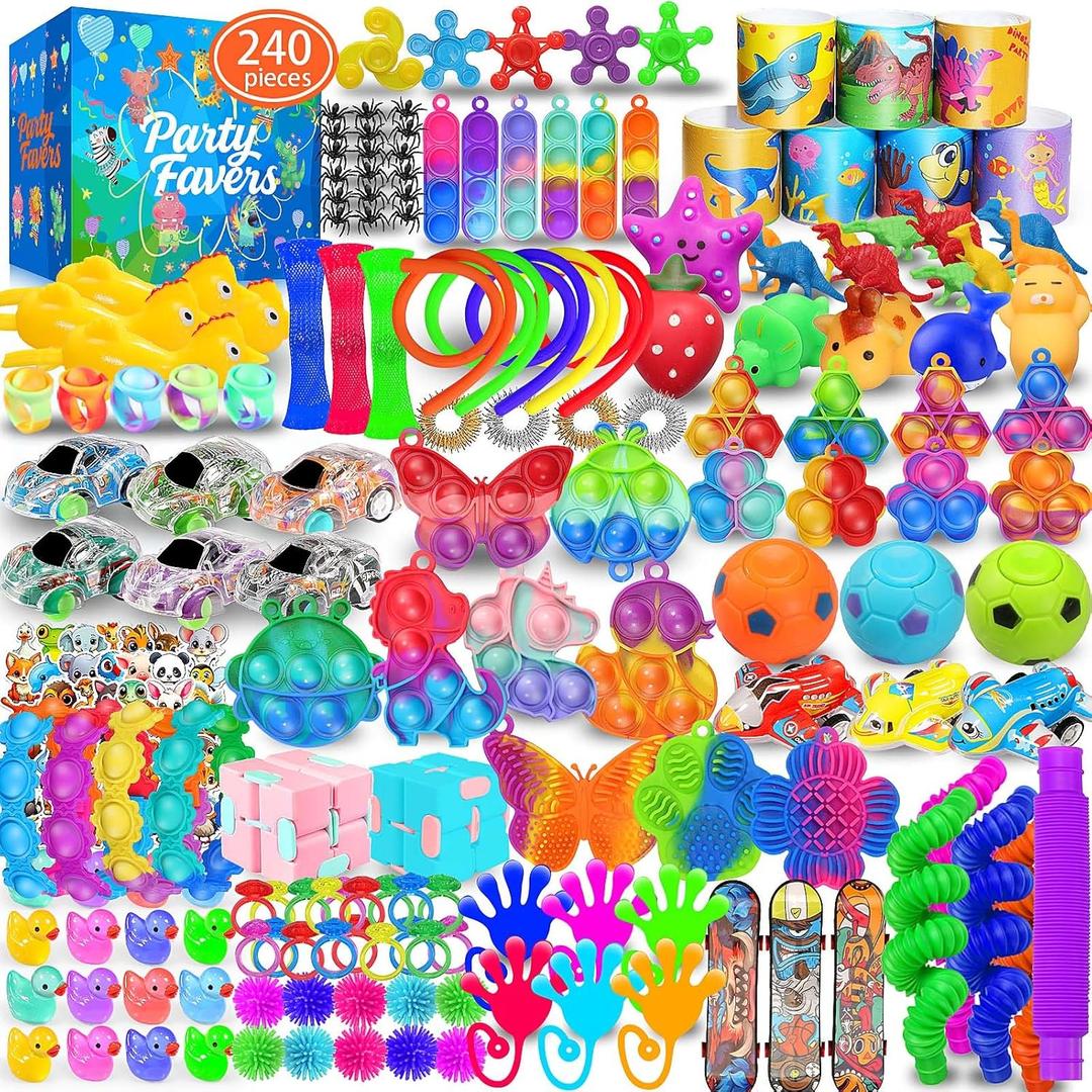 Party Favors for Kids 8-12 4-8, 240 Pack Fidget Toys for Adults, Christmas Stocking Stuffers Goodie Bags School Classroom Prizes, Birthday Gifts for Teen Boys Girls, Stress Relief Sensory Toy Bulk
