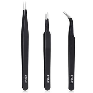 kaverme 3 PCS Precision Tweezers Set, Upgraded Anti-Static Stainless Steel of Tweezers, for Electronics, Soldering, Laboratory Work, Jewelry-Making, Model, Craft
