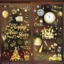 HOWAF 9 Sheets New Year Window Clings, 2026 Happy New Years Eve Window Decal for 2026 New Year Christmas Home Ornaments, Black Gold Silver New Year Firework Window Stickers