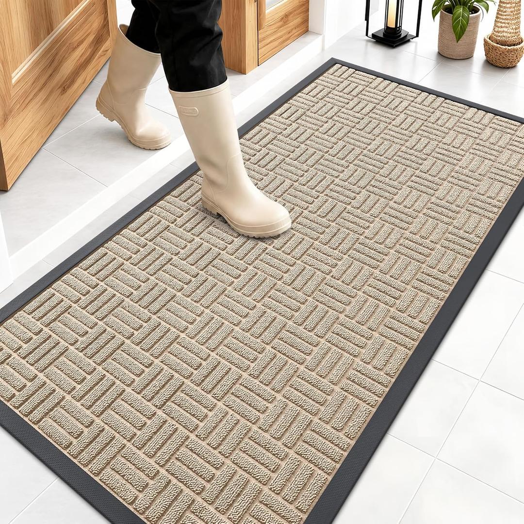 OLANLY Front Door Mat Outside Entrance 47x23, Heavy-Duty Rubber Doormat
