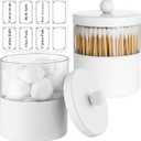 Gaussra Black Apothecary Jars, Black Qtip Holder - Stainless Steel Bathroom Jar with Stickers - Farmhouse Decor Qtip Dispenser for Qtips, Cotton Balls, Swabs, Makeup Sponges (2-Pack)