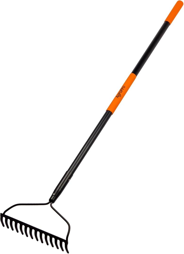 Garden Rake for Lawn Heavy Duty, 14 Tines Metal Rake with Thick Fiberglass Handle, 58 Inches