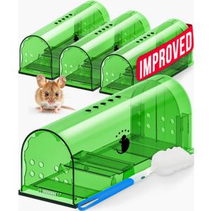 Motel Mouse Humane Mouse Traps No Kill Live Catch and Release 4 Pack - Reusable, Easy to Use & Clean, No Touch Release, Sensitive Includes Cleaning Brush, Instruction Manual & Video - Mousetrap Indoor