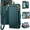 DJBEAR for iPhone 17 Pro Max 6.9" Wallet Case for Men & Women, All-in-One Flip Folio Cover with 9 Card Slots, Zipper Pocket, Detachable Wrist Strap, Full Body Protection for Apple 17 Pro Max Sea Green