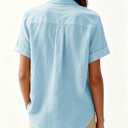 Womens Button Down Shirts Oxford Short Sleeve Cotton Dress Shirts Collared Button Up Casual Blouses Tops with Pocket (Blue, L)