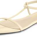 Athlefit Flat Sandals for Women Comfortable Buckle Strappy Sandals Pointed Open Toe Ankle Strap Sandals (Beige)