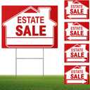 [5 Pack] Estate Sale Signs Set - 16 x 12 Inch Double-Sided Yard Signs With Arrows and Metal H Stakes - Property Sale Directional Signs - Weather-Proof