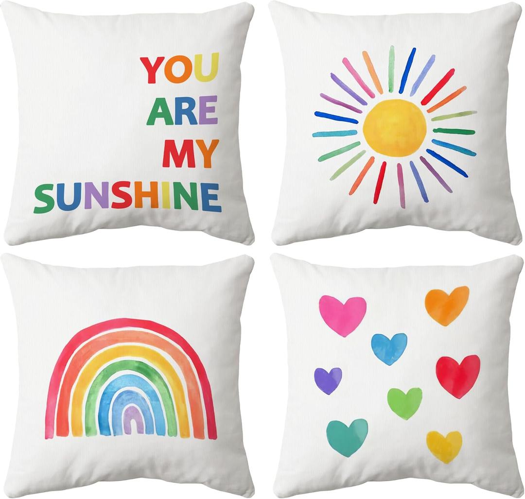 Boho You Are My Sunshine Rainbow Sun Pillow, Kids Throw Pillows Rainbow Classroom Decor, Classroom Pillows For Kids Reading Corner Throw Pillow Decorative, Pillow Covers 18 x 18