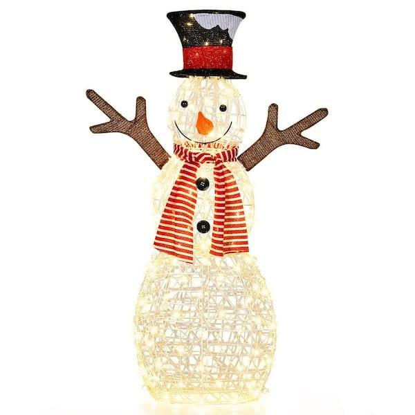 42 in. H x 26 in. L Pre-Lit LED Standing Snowman Artificial Christmas Swag Decoration