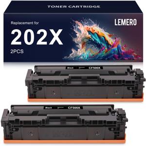 LEMERO 202X Black Toner Cartridge Compatible Replacement for HP CF500X CF500A 202A for Color Laserjet Pro M281fdw M281cdw M254dw MFP M280nw M254nw M281fdn MFP M281 M254 Printer 2 Pack