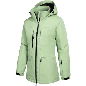 GEMYSE Women's Ski Jacket Waterproof Winter Snow Coat Warm Hooded Windbreaker Snowboarding Windproof Rain Jacket (Fair Green), S