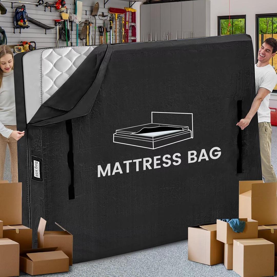 Mattress Bags for Moving and Storage, BETU Waterproof Mattress Protector King Mattress Cover with 8 Heavy Duty Handles and Zipper Extra Thick Moving Supplies for Bed Reusable (82x79x13.5 Black)