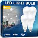300W Equivalent LED Light Bulb, Super Bright 4060 Lumen 5000k Cool Daylight White A23 E26 Medium Base 33 Watt LED Bulb for Garage Warehouse Workshop Backyard Patio Street Supermarket, 4-Pack