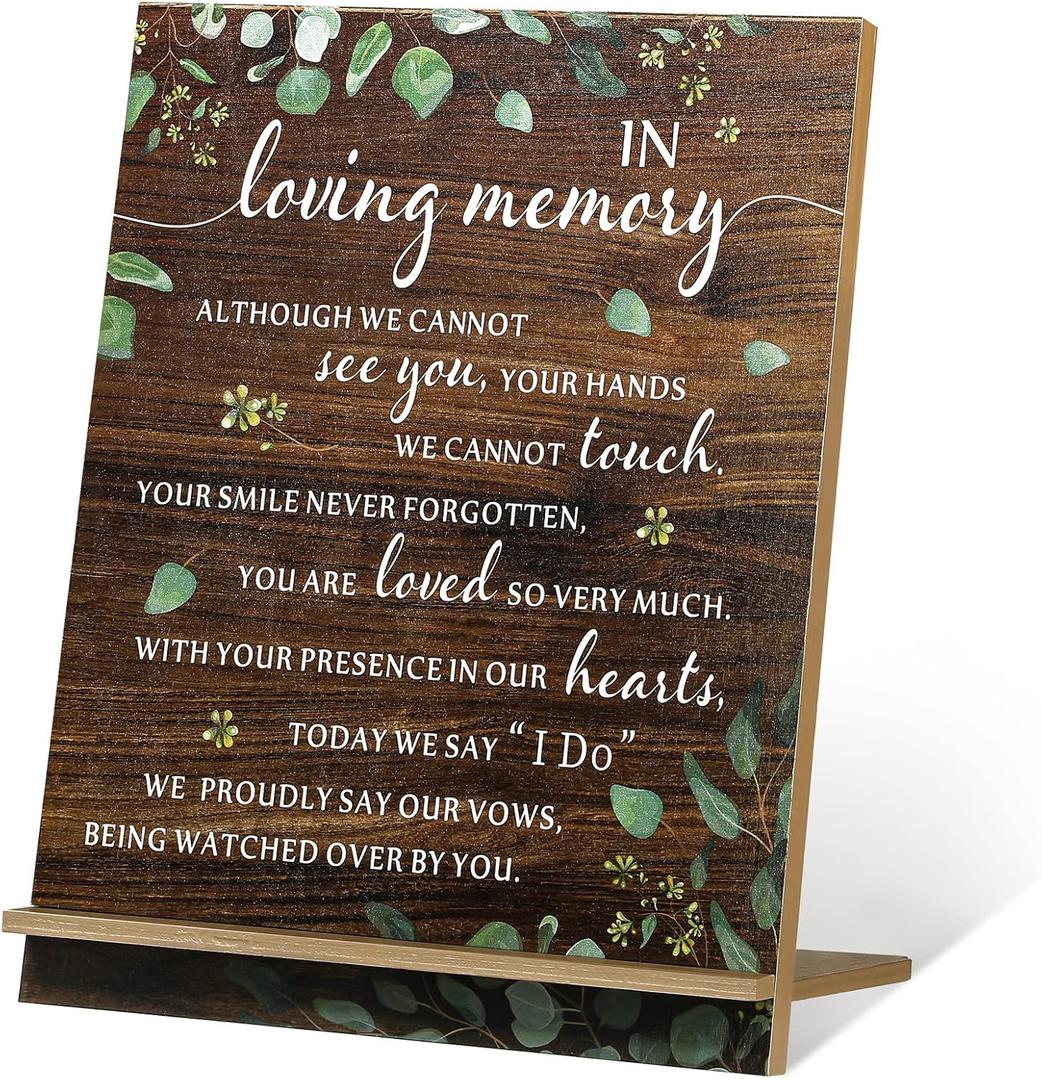 Chunful in Loving Memory Wedding Sign Acrylic Memorial Table Sign for Wedding Wooden Decor for Ceremony and Reception(Greenery)