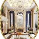 Oval Mirror for Wall, Gold Oval Bathroom Mirror, Antigue Gold Vanity Mirrors, Metal Floral Frame Mirror for Bedroom Living Room Hallway, Hangs Horizontally or Vertically (24" x 32")