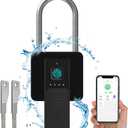 Fingerprint Padlock with Key Backup, Anweller Weatherproof Biometric Bluetooth App Controlled Keyless Smart Electronic Long Shackle Combination Lock for Outdoor Fence Gate Pool Shed Yard Gym Locker (2.7" Shackle with Case)