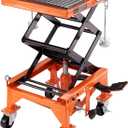 VEVOR Hydraulic Motorcycle Lift Table, 350 lbs Capacity Motorcycle Scissor Jack Lift with Wide Deck, J-Hooks, 4 Wheels, Hydraulic Foot-Operated Jack Stand for ATV Dirt Bikes