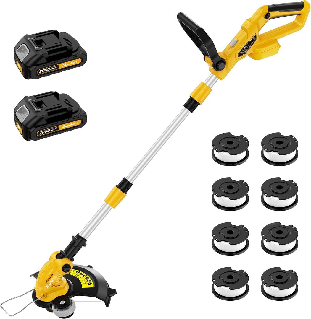 20V Electric Weed Wacker Edger Lawn Tool, Battery Powered Weed Eater 12-Inch Cordless String Trimmer Grass Trimmer Lightweight Yard Tools for Garden, Lawn Mower Cutter with 2 2.0Ah Battery and Charger