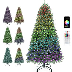 YITAHOME Prelit Green Christmas Tree 7.5ft w/Remote & RGB Smart Control, Artificial Hinged Color Changing Christmas Tree with 400 UL Listed Lights, APP Control, Timers, Music Sync for Home Decoration