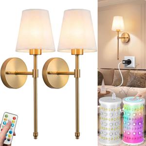 Battery Operated Wall Sconces, Wireless Wall Sconces Set of Two with 10000 mAh Battery Bulb & Remote, 10 Colors Rechargeable Wall Lamp for Bedroom Living Room Hallway Wall Decor