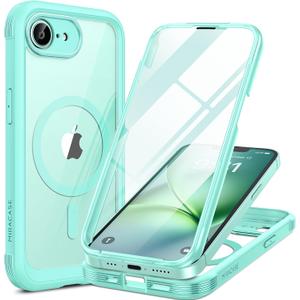 Miracase for iPhone 17e Case & iPhone 16e Case, Full-Body Phone with Built-in Glass Screen Protector, [Magnetic with MagSafe] Military Drop Proof 17 E/ 16 E Cover Bumper 6.1 inch, Mint Green