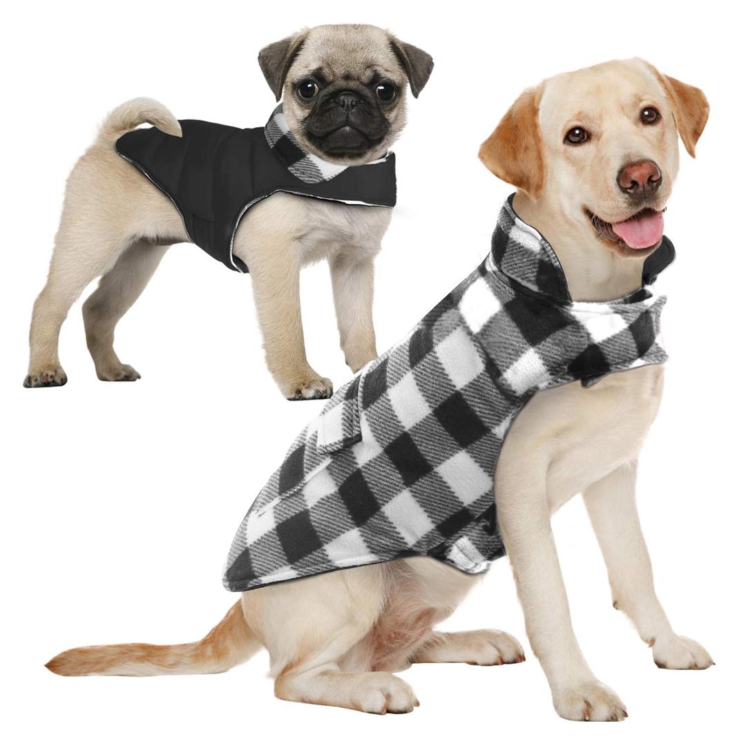 AOFITEE Dog Coat Plaid Dog Winter Coat for Large Dogs, Warm Dogs Jacket Christmas Sweater, Waterproof Pet Puffer Jacket, Reversible Pet Cold Weather Coats for Small Medium Large Pets, Black XXL