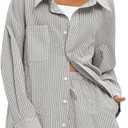 Darong Women's Summer 2 Piece Outfit Sets Long Sleeve Button Down Shirts Matching Short Sets Beach Vacation Lounge Set (XL)