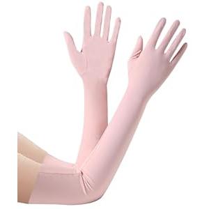 Women's Long Satin Gloves for Weddings, Prom, Formal Events, Elbow Length Gloves, 21'' Length and 4.3'' Width (Pink)