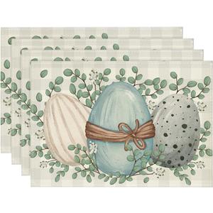 Artoid Mode Eucalyptus Eggs Easter Placemats Set of 4, 12x18 Inch Spring Seasonal Table Mats for Party Kitchen Dining Decoration