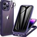 CENHUFO Privacy for iPhone 14 Pro Case, Full Body Phone Case with Built-in 9H Tempered Glass Privacy Screen Protector and Camera Lens Protector, Anti Peep Shockproof Bumper Clear Cover - Deep Purple