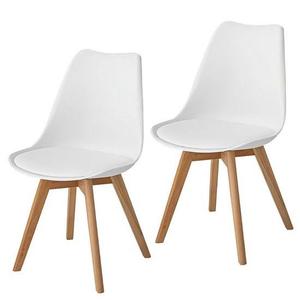 OLIXIS Dining Chairs Set of 2, Mid Century Modern Accent Chairs with Curved Backrest and Wood Legs, PU Leather Upholstered Kitchen Side Chair for Living Room, Bedroom, Outdoor Patio, White, 2 PC