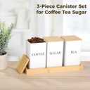 White 3-Piece Canister Set with Tray, Iron Tea, Coffee, Sugar Containers with Wooden Lids, Sealed Storage for Snacks, Coffee Beans, Kitchen Organization