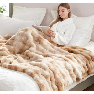 Anysay Heated Blanket Full Size with 1/2/4/6/8 Hours Auto-Off 10 Heat Level, 62'' * 84'' Cozy Faux Rabbit Fur Bubble Electric Blanket with Overheat Protection(Tie-Dye Beige) 